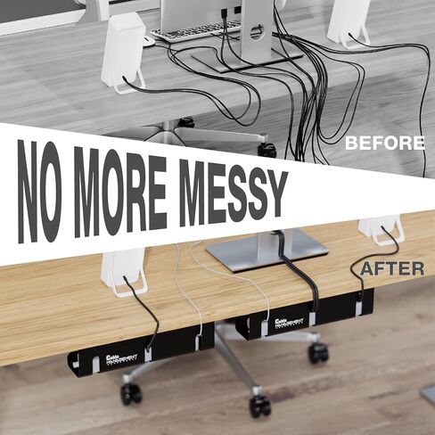 Under Desk Cable Management Tray, 2 Pack 16 Inch Black Metal Cord Organizer, No Drill Adhesive or Screw Mount for Glass/Marble/Office/Gaming Desk, Black in Kuwait
