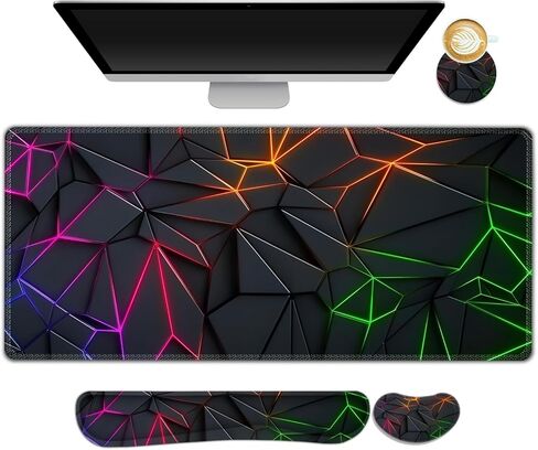 DINKY Keyboard Mouse Pad Set, Large Gaming Mousepad + Memory Foam Ergonomic Keyboard Wrist Rest Support, Easy Typing Pain Relief, 4Pcs (35.4" x 15.8") Extended Desk Mat-Abstract in Kuwait