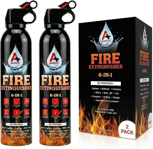 Portable Fire Extinguisher | 6-in-1 Small Fire Extinguisher for Home, Garage, Kitchen, Car | For Electric, Textile and Grease Fires | Non-Toxic, Easy Clean | Wall Mount Incl (2PK) in Saudi Arabia