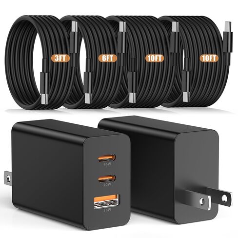 شاحن حائط Susnwere 65W USB C لهاتف Samsung S26 Ultra، 3 منافذ 100W PD سريع 3.0 نوع C شحن مع كابل USB C 3/6/10/10FT لهواتف Samsung Galaxy S26+/S25/S24/S23 Ultra/S22/S21/S20/Android in Kuwait
