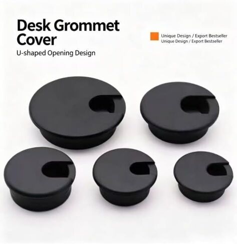 Desk Grommet w/Cover for 2.5 Inch Hole. Black Plastic 5 Pack for Cable Management in Kuwait