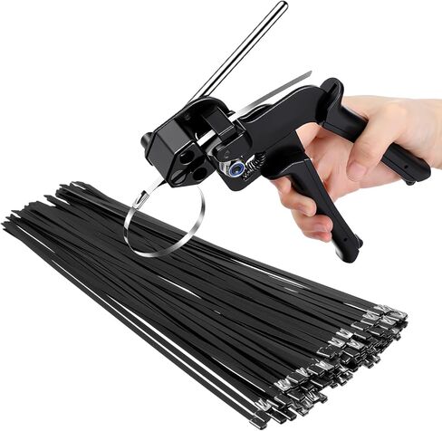 Professional Metal Zip Tie Tool Kit with 150 Stainless Steel Zip Ties - 11.8 Inch Heavy-Duty Metal Cable Ties & Fastening/Cutting Cable Tie Plier for Fence, Pipe, Exhaust, Vehicle & Outdoor Use in Kuwait