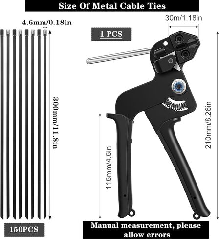 Professional Metal Zip Tie Tool Kit with 150 Stainless Steel Zip Ties - 11.8 Inch Heavy-Duty Metal Cable Ties & Fastening/Cutting Cable Tie Plier for Fence, Pipe, Exhaust, Vehicle & Outdoor Use in Kuwait