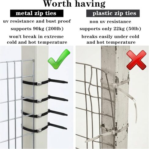 Professional Metal Zip Tie Tool Kit with 150 Stainless Steel Zip Ties - 11.8 Inch Heavy-Duty Metal Cable Ties & Fastening/Cutting Cable Tie Plier for Fence, Pipe, Exhaust, Vehicle & Outdoor Use in Kuwait