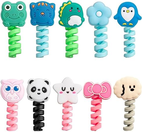 10 Pack Cartoon Animal Cable Protectors for Phone Charging Cord, Silicone USB Wire Saver for Android Smartphone Data Line, Multicolor Decorative Cord Wraps for Phone Accessories in Kuwait