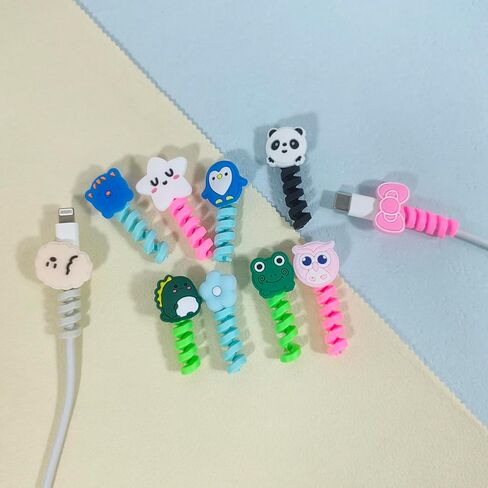 10 Pack Cartoon Animal Cable Protectors for Phone Charging Cord, Silicone USB Wire Saver for Android Smartphone Data Line, Multicolor Decorative Cord Wraps for Phone Accessories in Kuwait