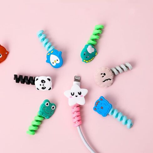 10 Pack Cartoon Animal Cable Protectors for Phone Charging Cord, Silicone USB Wire Saver for Android Smartphone Data Line, Multicolor Decorative Cord Wraps for Phone Accessories in Kuwait