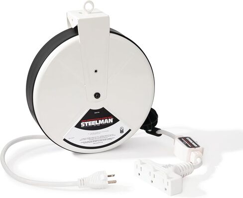 Steelman Retractable Extension Cord Reel, 30-Ft Heavy Duty SJTW Power Cord, 3 Outlet Triple Tap, Easy Access 10-Amp Inline Circuit Breaker, Durable Metal Housing (98479) in Kuwait