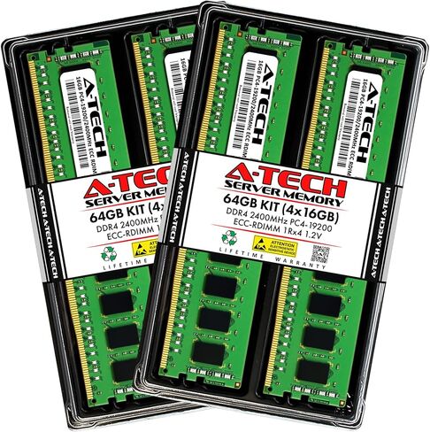 A-Tech 64GB Kit (4x16GB) RAM لـ HP Z440 | ترقية ذاكرة الخادم المسجل DDR4 2400 ميجا هرتز PC4-19200 ECC RDIMM 1Rx4 in Kuwait