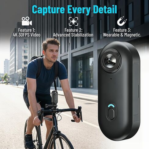 JETO 4K Mini Motorcycle Camera, POV Body Cam with Stabilization, Magnetic Clip-On, WiFi Live View, Waterproof Case, Bike Helmet Mount for Cycling Travel Vlog (32GB/64GB Card Included) (64G, STANARD) in Kuwait