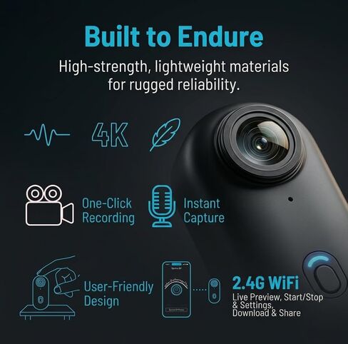 JETO 4K Mini Motorcycle Camera, POV Body Cam with Stabilization, Magnetic Clip-On, WiFi Live View, Waterproof Case, Bike Helmet Mount for Cycling Travel Vlog (32GB/64GB Card Included) (64G, STANARD) in Kuwait