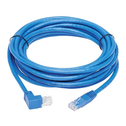 كابل إيثرنت TRIPP LITE Up Angle Cat6، كابل توصيل شبكة UTP مصبوب جيجابت، أزرق، 15 قدم (N204-015-BL-UP) in Kuwait