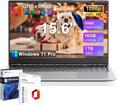 كمبيوتر محمول GINA 15 مقاس 15.6 بوصة FHD، Windows 11 Pro للطلاب، Intel Quad-Core N100، ذاكرة الوصول العشوائي DDR5 سعة 16 جيجابايت، 1 تيرابايت SSD، مكتب MS مجاني، بصمة الإصبع، لوحة مفاتيح رقمية، النوع C، HDMI، USB 3.2، ضمان لمدة عامين in Kuwait