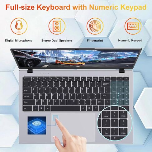 كمبيوتر محمول GINA 15 مقاس 15.6 بوصة FHD، Windows 11 Pro للطلاب، Intel Quad-Core N100، ذاكرة الوصول العشوائي DDR5 سعة 16 جيجابايت، 1 تيرابايت SSD، مكتب MS مجاني، بصمة الإصبع، لوحة مفاتيح رقمية، النوع C، HDMI، USB 3.2، ضمان لمدة عامين in Kuwait