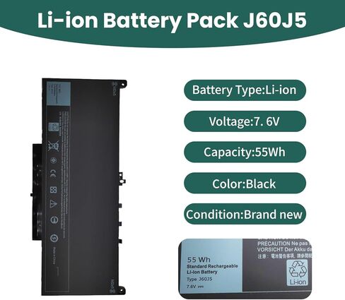 J60J5 Laptop Battery Replacement for Dell Latitude E7270 P26S001 14 E7470 P61G001 Series, Type 01W2Y2 1W2Y2 242WD MC34Y R1V85 451-BBSY 451-BBSU P26S001 P61G001【7.6V 55WH】 in Kuwait