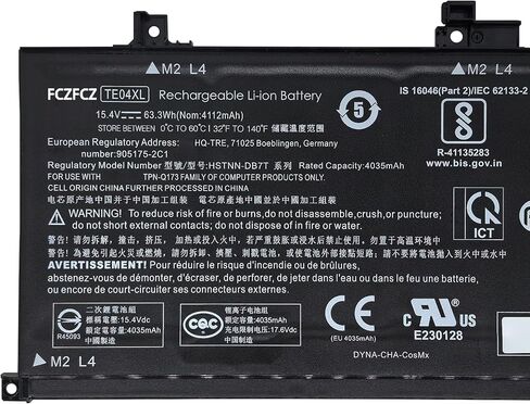 TE04XL Battery 63.3Wh 4112mAh Replacement for HP Omen 15-AX200 15-AX201NC 15-AX201NX Pavilion 15-BC200 15-bc230ng 15-BC230TX Series HSTNN-UB7A HSTNN-DB7T 905175-271 905175-2C1 15.4V 4-Cell in Kuwait
