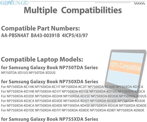 AA-PBSN4AT Battery Replacement for Samsung Galaxy Book NP750TDA NP750XDA NP755XDA NP750TDA-XD1US NP750TDA-XD2US NP750XDA-KC1HK Series BA43-00391B 4ICP5/43/97 15.4V 54Wh in Kuwait