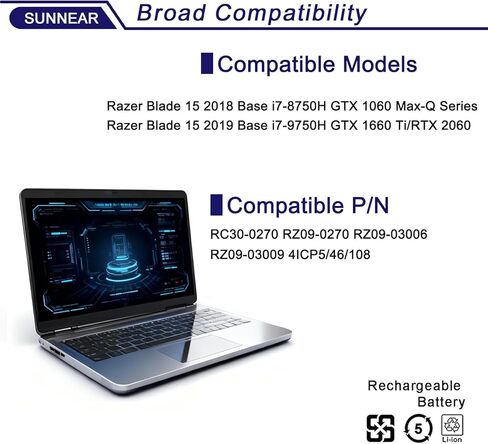 65Wh RC30-0270 RZ09-0270 RZ09-0300 بطارية الكمبيوتر المحمول ل الماسح بليد 15 قاعدة 2018 2019 GTX 1060/RTX 2060 2070 RZ09-02705E75 RZ09-02705E76 RZ09-03009E97 RZ09-03006E92 سلسلة الكمبيوتر المحمول 15.4 فولت in Kuwait