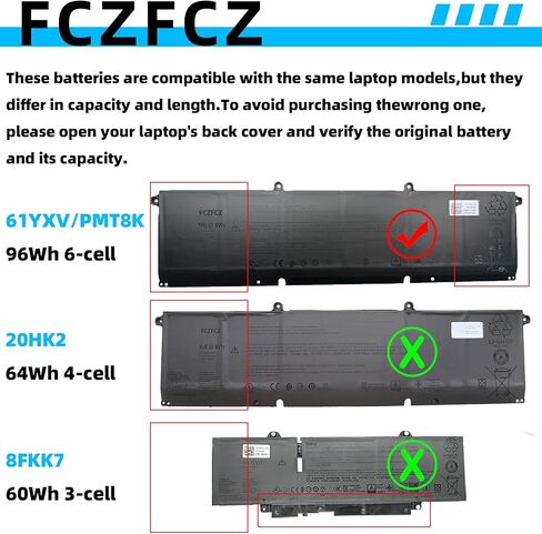 بطارية 61YXV بقدرة 96 وات في الساعة بديلة لجهاز Dell Alienware 16 Area-51 AA16250 / 16 Aurora AC16250 / 16x Aurora AC16251 / 18 Area-51 AA18250 / Pro Max 16 MC16250 Series N7HKX 11.7V 6 خلايا in Kuwait