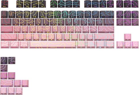 أغطية مفاتيح طبوغرافية إصدار 4.0 لامعة من خلال، 97 مفتاحًا PBT Cherry Profile مجموعة أغطية مفاتيح بإضاءة خلفية مطبوعة جانبية للوحة المفاتيح الميكانيكية MX Gamer (BlackBerry) in Kuwait