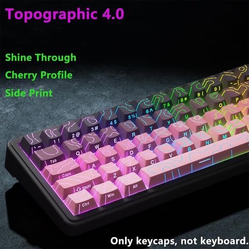 أغطية مفاتيح طبوغرافية إصدار 4.0 لامعة من خلال، 97 مفتاحًا PBT Cherry Profile مجموعة أغطية مفاتيح بإضاءة خلفية مطبوعة جانبية للوحة المفاتيح الميكانيكية MX Gamer (BlackBerry) in Kuwait