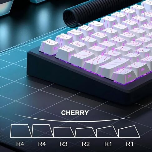أغطية مفاتيح طبوغرافية إصدار 4.0 لامعة من خلال، 97 مفتاحًا PBT Cherry Profile مجموعة أغطية مفاتيح بإضاءة خلفية مطبوعة جانبية للوحة المفاتيح الميكانيكية MX Gamer (BlackBerry) in Kuwait