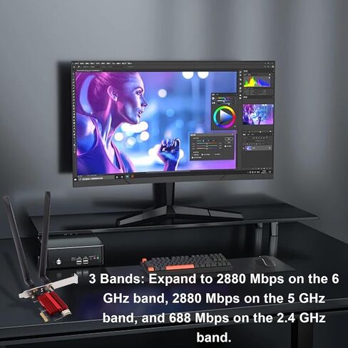 Yunseity WiFi 7 PCIe Network Card, 6400Mbps 6GHz 5GHz 2.4GHz Band Wireless Adapter with BT5.4, for 10 11 PC PCIe X1 X4 X8 X16 in Kuwait