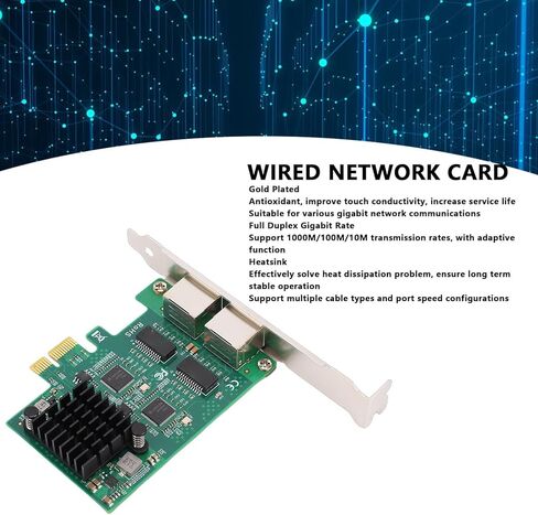 CUIFATI Gigabit Network Card, Dual RJ45 Port 10 100 1000Mbps Wired Ethernet Adapter with Gold Plated Connector and Heatsink, for Desktop PC in Kuwait