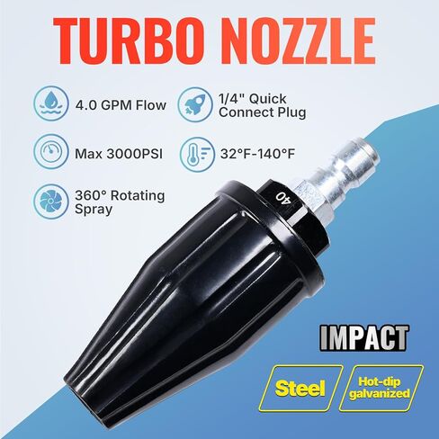 YAMATIC Pressure Washer Tips Turbo Nozzle, 360° Rotating Spray Turbo 3000 PSI Max 3500 PSI with 1/4 inch Quick Connector for Cleaning Brick, Concrete, and Vinyl Surfaces(4.0 GPM) in Saudi Arabia