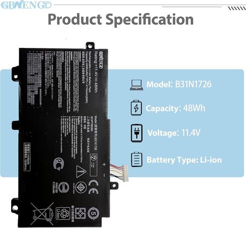 B31N1726 Short Line Laptop Battery Replacement for ASUS TUF Gaming FX504 FX505DT FX505GE FX80 FX80G FX86 FX86FE A15 FA506 FA506IU A17 FA706II B31N1726-1 B31BNEH 48Wh 11.4V 4240mAh 3-Cell in Kuwait