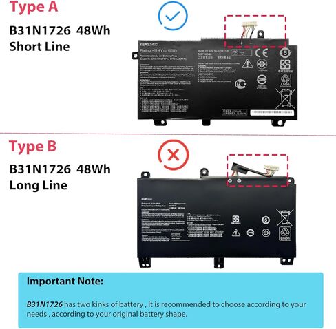 B31N1726 Short Line Laptop Battery Replacement for ASUS TUF Gaming FX504 FX505DT FX505GE FX80 FX80G FX86 FX86FE A15 FA506 FA506IU A17 FA706II B31N1726-1 B31BNEH 48Wh 11.4V 4240mAh 3-Cell in Kuwait