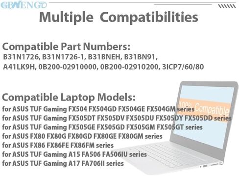 B31N1726 Short Line Laptop Battery Replacement for ASUS TUF Gaming FX504 FX505DT FX505GE FX80 FX80G FX86 FX86FE A15 FA506 FA506IU A17 FA706II B31N1726-1 B31BNEH 48Wh 11.4V 4240mAh 3-Cell in Kuwait