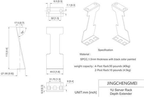 موسع عمق حامل الخادم 1U، طقم مهايئ تثبيت على حامل مجوف بعمق 4 بوصة مع سبائك ألومنيوم عالية القوة لخادم خزانة الشبكة القياسية مقاس 19 بوصة in Kuwait
