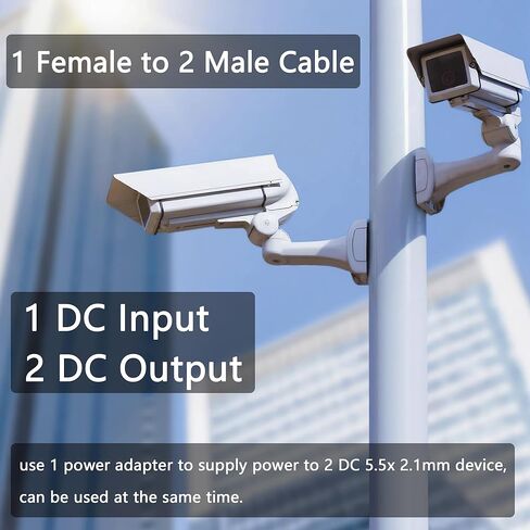DC 5521 1 Female to 2 Male Power Splitter Cable 1.5FT, 18AWG 5.5 x 2.1mm Y Adapter Power Cord for Surveillance Cameras, LED Lights & 5521 Devices - 2 Pack in Kuwait