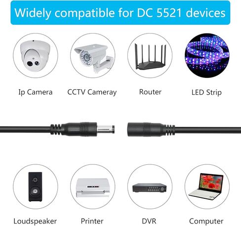 DC 5521 1 Female to 2 Male Power Splitter Cable 1.5FT, 18AWG 5.5 x 2.1mm Y Adapter Power Cord for Surveillance Cameras, LED Lights & 5521 Devices - 2 Pack in Kuwait