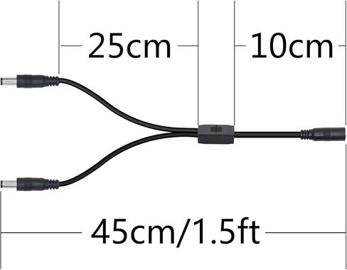 DC 5521 1 Female to 2 Male Power Splitter Cable 1.5FT, 18AWG 5.5 x 2.1mm Y Adapter Power Cord for Surveillance Cameras, LED Lights & 5521 Devices - 2 Pack in Kuwait