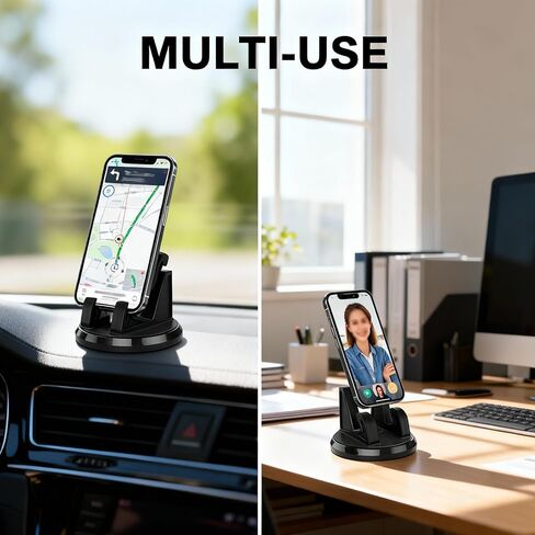Car Phone Holder Mount, 360 Degrees Rotatable Non-slip Center Console Stand, Anti-vibration Navigation Mount, Universal for Most Vehicles Home (Black) in Kuwait
