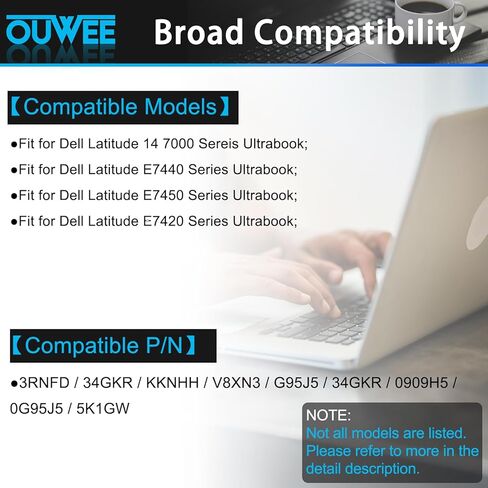 بطارية كمبيوتر محمول 3RNFD متوافقة مع سلسلة Dell Latitude E7450 E7440 3RNFD KKNHH 34GKR V8XN3 G95J5 34GKR 0909H5 0G95J5 5K1GW 47Wh 6350mAh 7.4V in Kuwait