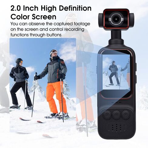 Luocute 2K Vlogging Camera, 2 Inch Color Screen with 270 Degree Electric Rotation Lens, Multi Axis Stabilization, Wide Angle Video Recorder for Travel and Daily Life, Supports Fill Light in Kuwait