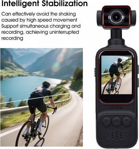 Luocute 2K Vlogging Camera, 2 Inch Color Screen with 270 Degree Electric Rotation Lens, Multi Axis Stabilization, Wide Angle Video Recorder for Travel and Daily Life, Supports Fill Light in Kuwait