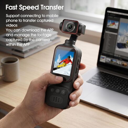 Luocute 2K Vlogging Camera, 2 Inch Color Screen with 270 Degree Electric Rotation Lens, Multi Axis Stabilization, Wide Angle Video Recorder for Travel and Daily Life, Supports Fill Light in Kuwait