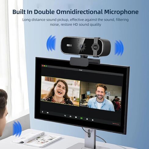 Webcam, 4K Ultra HD 3840x2160 Resolution with Auto Focus 0.7s Dual Omnidirectional Microphones Remote Control Privacy Cover, for Live Streaming in Kuwait