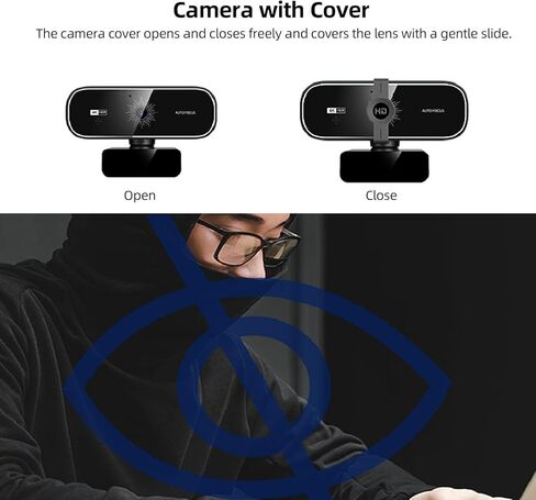 Webcam, 4K Ultra HD 3840x2160 Resolution with Auto Focus 0.7s Dual Omnidirectional Microphones Remote Control Privacy Cover, for Live Streaming in Kuwait