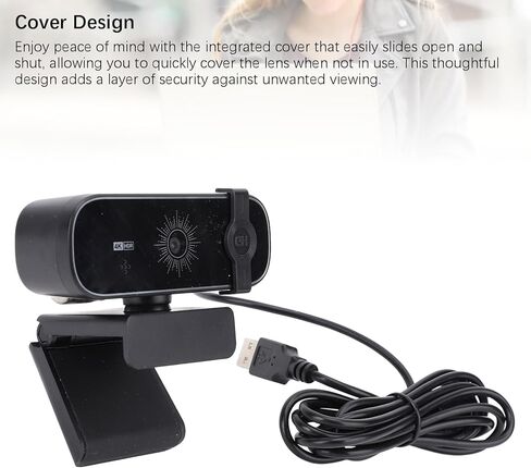 Webcam, 4K Ultra HD 3840x2160 Resolution with Auto Focus 0.7s Dual Omnidirectional Microphones Remote Control Privacy Cover, for Live Streaming in Kuwait