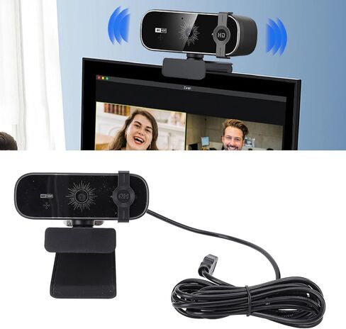 Webcam, 4K Ultra HD 3840x2160 Resolution with Auto Focus 0.7s Dual Omnidirectional Microphones Remote Control Privacy Cover, for Live Streaming in Kuwait