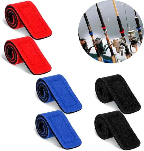 6 Pcs Fishing Rod Wrap Pole Straps Hook and Loop Fishing Rod Belts Ties Fishing Rod Belt Holders for Casting Rods Fishing Rod Ties Stretchy Fixing Strap for Fly Rod 3 Colors (2 Red, 2 Blue, 2 Black) in Kuwait