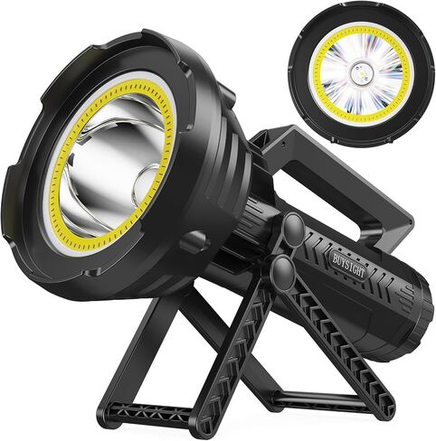 BUYSIGHT 2 في 1 أضواء كاشفة وكشافات قابلة لإعادة الشحن، Ture 1500LM 600 ياردة كشاف محمول مقاوم للماء، USB-C ضوء صيد قابل لإعادة الشحن مع فلتر أحمر (مجموعة سوداء) in Kuwait