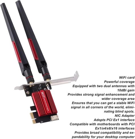 بطاقة Yosoo Health Gear PCIe WiFi، نطاق مزدوج 1200 ميجابت في الثانية 2.4G/5G، BT 4.0، مع هوائيات 2X 10dBi، لـ 7/8/10/11، محول شبكة لاسلكي عالي الكسب لسطح المكتب. in Kuwait