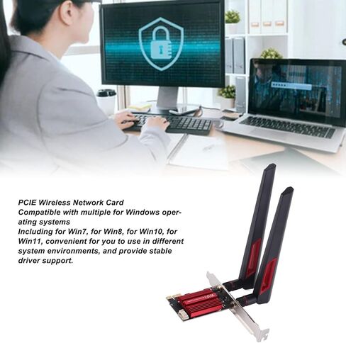 بطاقة Yosoo Health Gear PCIe WiFi، نطاق مزدوج 1200 ميجابت في الثانية 2.4G/5G، BT 4.0، مع هوائيات 2X 10dBi، لـ 7/8/10/11، محول شبكة لاسلكي عالي الكسب لسطح المكتب. in Kuwait