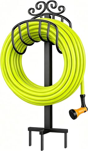 Amagabeli Garden Hose Holder Stand Freestanding for Outside Holds 125ft Water Hose Detachable Rustproof Rack Storage Hanger Stakes Heavy Duty Decorative in Ground Garden Lawn Metal Black BG375 in Saudi Arabia